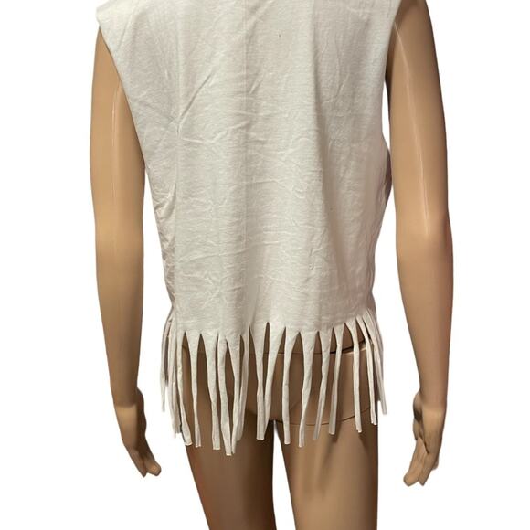 Backstage Customs white sleeveless cropped fringe Nashville tee size medium - Picture 3 of 7